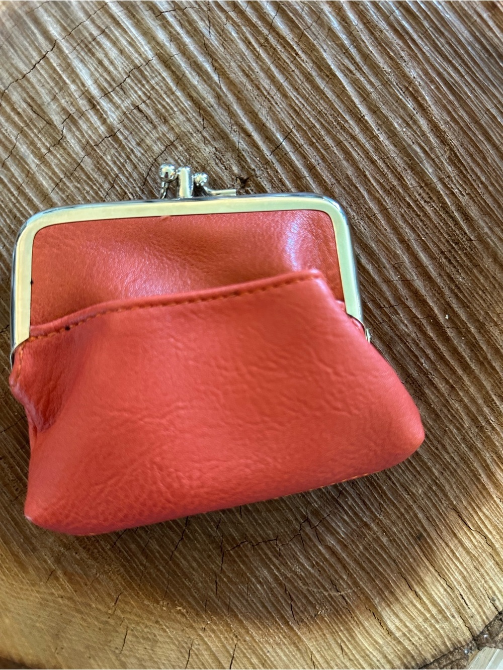 Red Leather Kiss-Lock Coin Purse